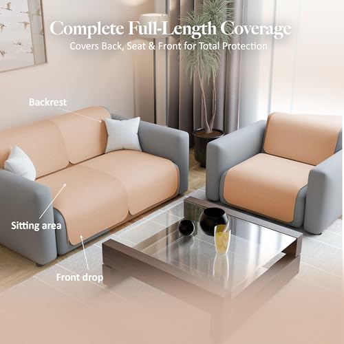 Image of Kuber Industries 2+1 Seater Sofa Cover | Slipcover for Living Room | Thick & Cozy | Non-Slip Comfort Sofa Cover Set | Columbia 258003 - Brown