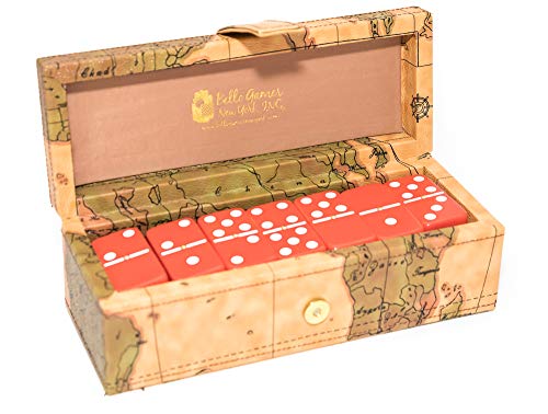 Set profesional de dominó doble seis rojo tamaño jumbo con estuche mapa miniatura 2
