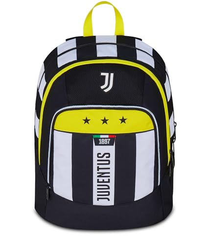 Seven Juventus Zaino Scuola Advanced, Bianco e Nero, Doppio Scomparto e Tasca per Borraccia, 29 L,Scuola Elementare, Zaino Bambino Calcio