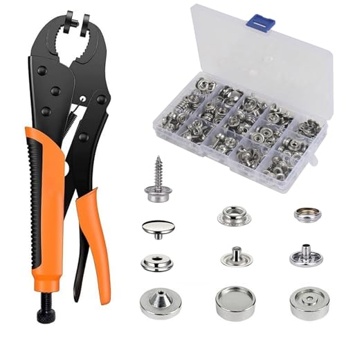 Luabue 60 Set Druckknopf Set mit Zange Druckknopfzange Set Metall Druckknopf Edelstahl 15mm Druckknopf Werkzeug für Leder Stoff Nähen Kleidung Planen Segeltuch Handwerk