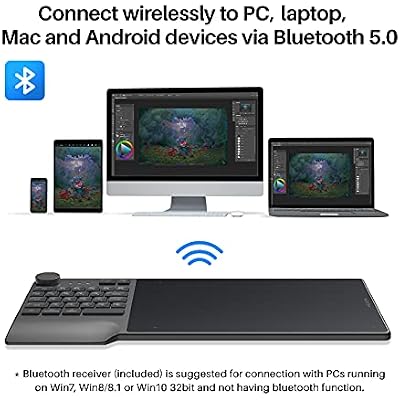 HUION Inspiroy Keydial KD200 Wireless Drawing Tablet, Bluetooth Graphic Tablet with Keyboard Dial 5 Customized Express Keys Battery-Free Pen, 8.9x5.6inch Art Tablet Work with Windows, Mac, Android