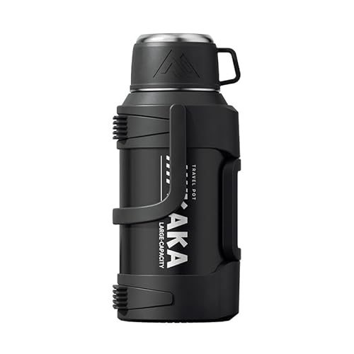 SQYUHENG 保温ポット 316ステンレス 大容量1.2L-5.2L 茶水分? 真空断熱 高保温 アウトドア キャンプ オフィス 家庭用 (ブラック,1.6L)
