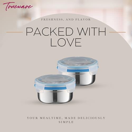 Image of Trueware Clip N Close Smart Lock Stainless Steel Lunch Box | Durable, Airtight, BPA Free, 100% Food Grade | Versatile | for Office, for Men and Wowmn | 350 ml Each | Set of 3