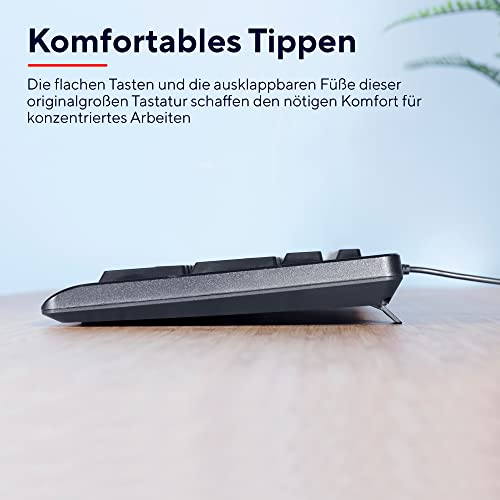 Trust Taro Kabelgebundene Tastatur, Deutsches QWERTZ Layout, Leise Tasten, Spritzwassergeschützt, USB-Anschluss, 1.8 m Kabellänge, PC Tastatur für Computer, Laptop, Mac, Windows, macOS – Schwarz