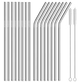 TraVisonyx 16 Pack of Reusable Stainless Steel Metal Straws, 8 Straight + 8 Bent 8.5 Inch Metal Straws with 2 Cleaning Brushes Dishwasher Safe