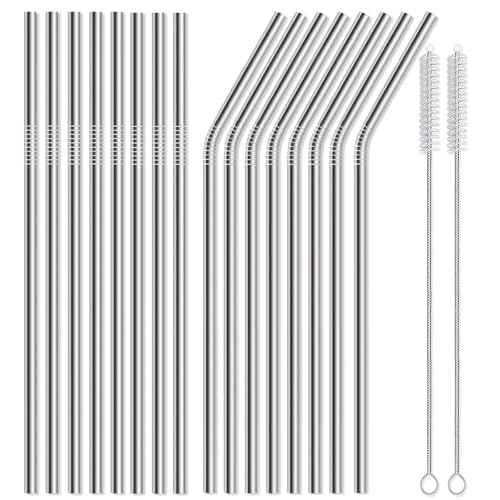 16 Pack Reusable Stainless Steel Metal Straws