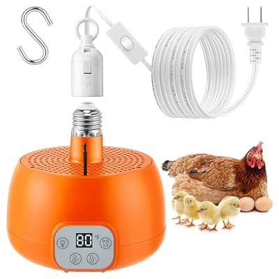 Enhon Chicken Coop Heater, Timing Heat Lamp for Chickens, Smart Temperature Control Chicken Brooder Heater, 5 Ft Long Cable Heating Lamp for Duck Dog Cats, No Remote