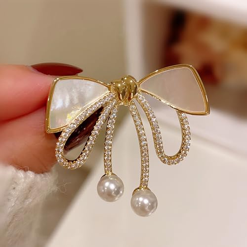 Image of Bow Rhinestone Brooch Bowknot Crystal Tie Suit Pin French Corsage Tide Elegant Gold Plated Temperament Pin Jewelry Decoration Gifts for Women