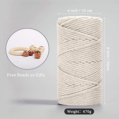 Image of ZUEXT Macrame Cord, Beige White, 5mm x 109yds Cotton String Macrame Yarn | 100% Natural Handmade, 4 Strands Twisted Cotton Rope, For Wall Hanging Plant Hangers Gift Wrapping Tapestry DIY Crafts, 100m