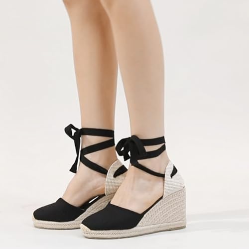 Image of Womens Espadrille Wedge Sandals Closed Toe Platform Lace Up Ankle Strap Slingback Summer Dress Shoes