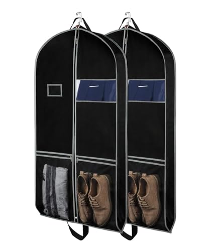 IRYZE Garment Bag for Travel, 2pcs Garment Bags Travel 4'' Gusseted Suit Bags For Closet Storage With Handles Suit Luggage Bag, 60*10*108cm, Black