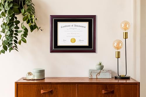 Image of ELSKER&HOME Picture Frame - Classic Cherry Wood, 10.5x11 inches, Certificate Frame with Semi-Tempered Glass, Velvet Mat, Black