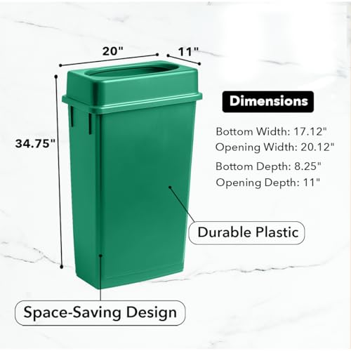 Image of 23 Gallon Slim Rectangular Garbage Can with Lid - Dark Green