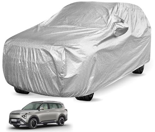 Image of Auto Hub Waterproof Car Cover Compatible with Kia Carens Clavis with Mirror Pockets, Soft Cotton Lining, Carens Clavis Car Cover Waterproof, Metallic Silver