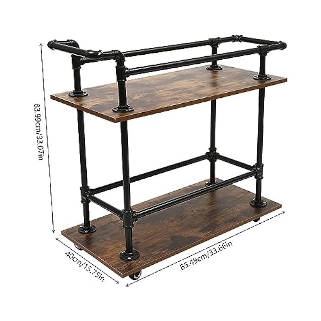 Industrial Style Bar Cart/Service & Kitchen Cart, Wine Rack Carts On Wheels with Storage, 33.66 * 15.75 Inch, Multifunctional Utility Cart, Bar Cart-z91OR0Tu