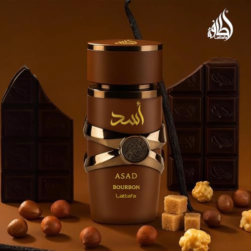 lattafa asad bourbon for unisex eau de parfum spray 34 ounce  100 ml