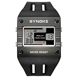 Orologio da polso da uomo, stile retrò, sportivo, digitale, multifunzione, con quadrante grande, rettangolare, retroilluminato, cinturino in poliuretano, cronometro, sveglia, data, stile casual, nero