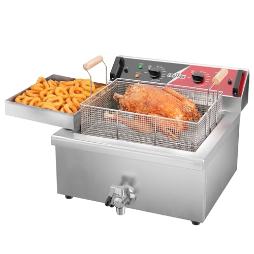 Crosson 24Lbs Electirc Triple Basket Turkey Fryer With Oil Drain Spout,Oil Drain Rack,Commercial Countertop Deep Fryer To Fry A Whole Fish Or Turkey cover