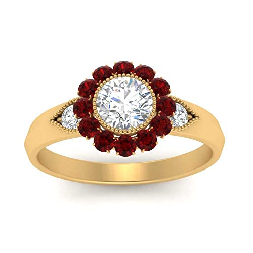 Image of Choose Your Gemstone Victorian Round Antique Engagement Ring Yellow Gold Plated Round Shape Vintage Engagement Rings Minimal Modern Design Birthday Gift Wedding Gift US Size 4 to 12