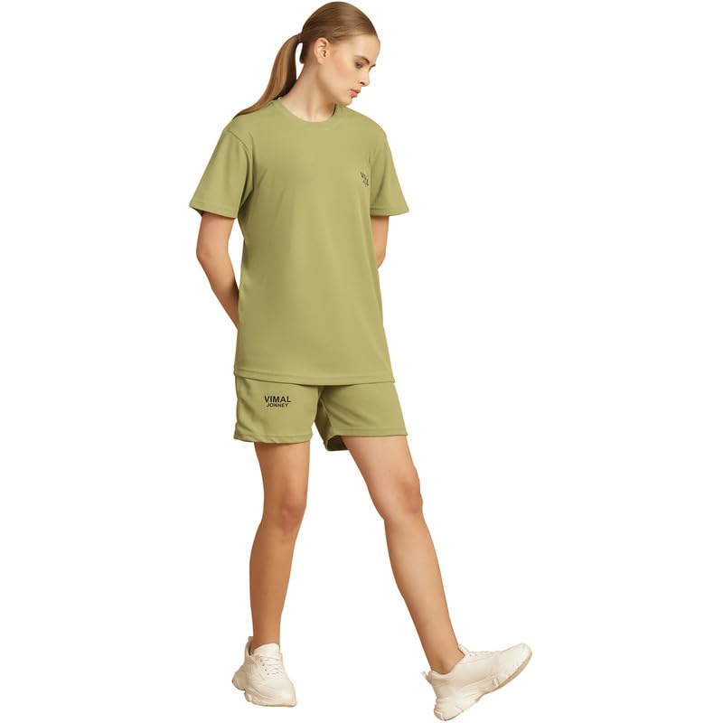 Image of Mack Jonney Solid Polyester Lycra Half sleeves Co-ord Set Trackuit For Women-P