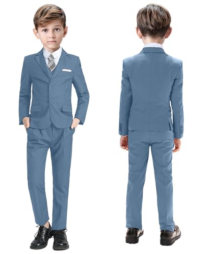 Image of Suit for Boy Formal Slim Fit Tuxedo 5 Pieces Kids Toddler Wedding Outfit Blazer Pants Vest Set Boys Suits