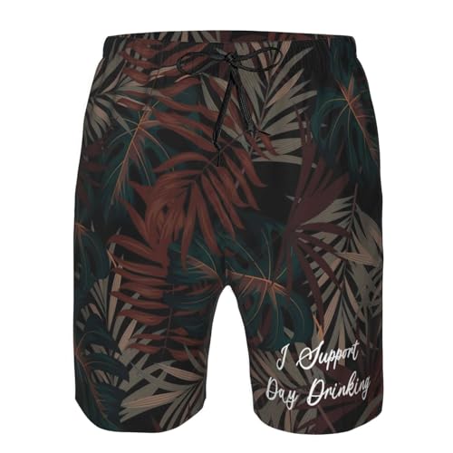 I Support Day Drinking Men's Casual Board Shorts - Elastic Waist Drawstring Swim Trunks Swimwear Bathing Suits,4