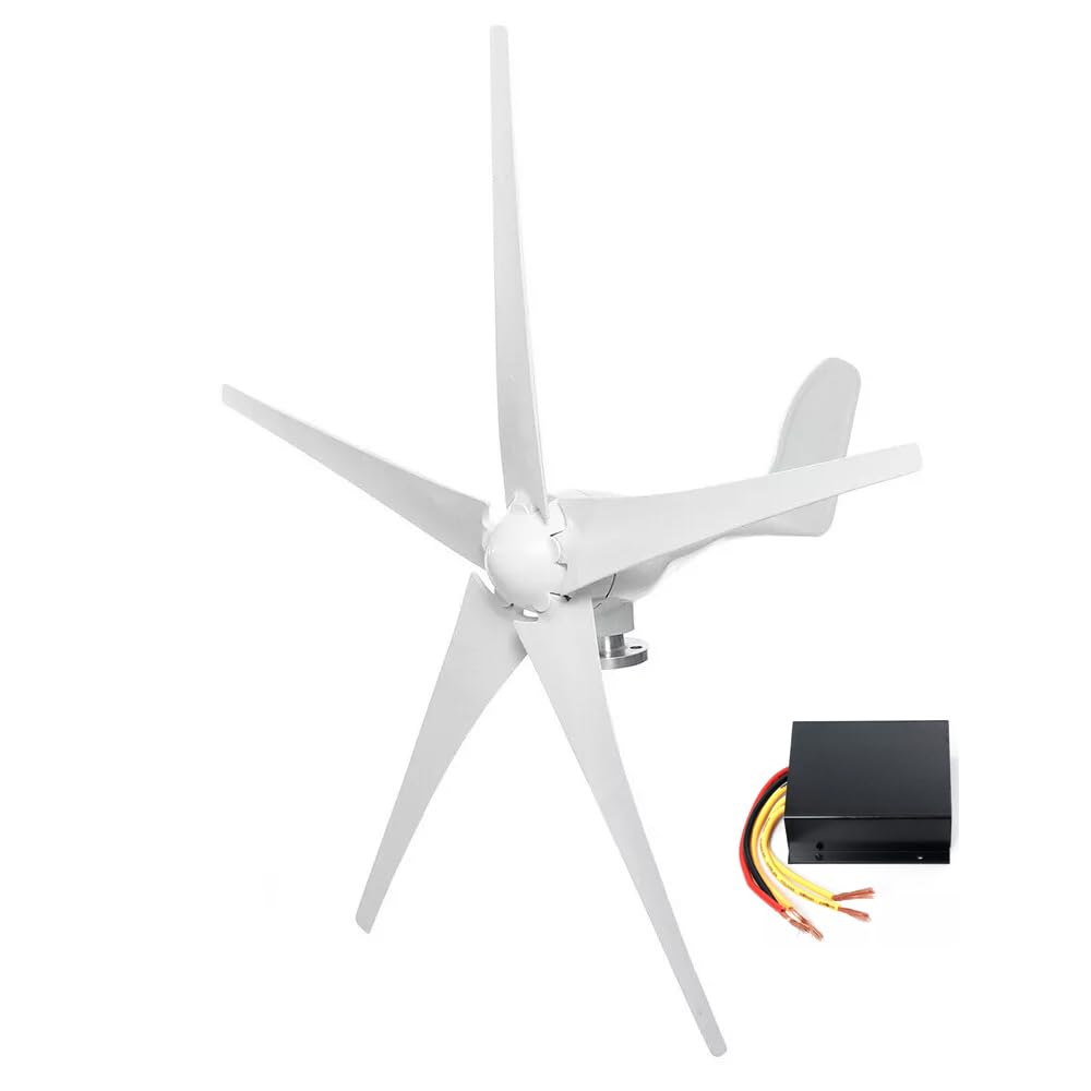 500W 12V Horizontale Windturbinen 5 Flügeln Windgenerator mit Laderegler | Permanentmagnet-Generator 5 Rotorblätter Windkraftanlage,Off Grid 3-Phasen Windturbine Stromergänzung für Zuhause