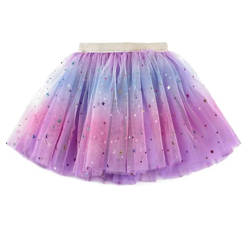 Revkokmx Girls Layered Rainbow Tutu Skirt Dance Dress Ruffle Tiered Clubwear (US Age 3-5 Years Light Purple)