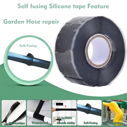 Packyard P-002 Self Fusing Silicone Tape 1 In X 16.4' Black Waterproof Rubber Leak Proof Sealing Tape Silicone Rubber Self-Amalgamating Tape For Emergency Hot And Cold Water Pipe Repairs And Tool Fixation thumb #2