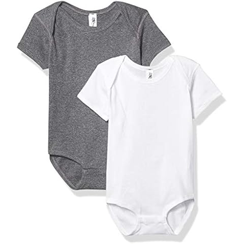 Marky G Apparel Baby Boys Rib Bodysuit 4400-2PK Toddler Sleepers, White/Granite Heather, 12 Months Cover