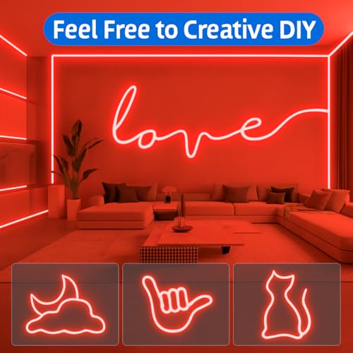 Image of Gesto 16.4 Feet Neon LED Strip Light with 12V Adapter | Cuttable & Flexible Waterproof Rope Light for Wall Decor, Indoor & Outdoor Decoration, Custom Names, Signage & Diwali Decorative Lighting- Red
