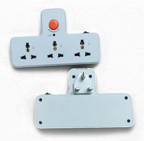 Image of 3-Way UK Multi Plug Travel Adapter with LED Night Lamp, Universal Sockets, White
