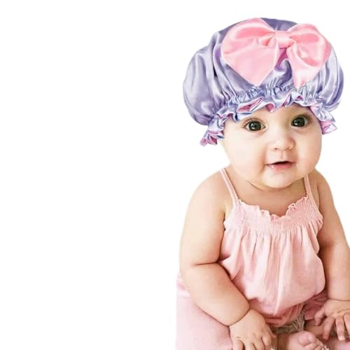 Katutude Kids Satin Bonnets Adjustable Sleeping Cap, 2 Pcs Baby Satin Bonnets Double Layer Wide Elastic Band Silk Bonnet Soft Colorful Satin Night Cap for Kids Toddlers Newborn