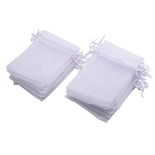 Sungpunet 50 pcs Organizatoin pour sacs cadeau en organza Fil de mariage Sacs Bijoux Pochettes Blanc