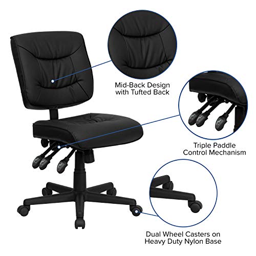 Flash Furniture Mid-Back Black Leathersoft Multifunction Swivel Ergonomic Task Office Chair #TOP4