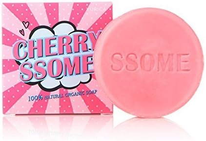 YURICA Cherry Ssome 100% Natural Organic Facial Bar Soap 100g [ BTS Jungkook used ] with a bubble net (100g x 1)