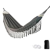 junyfff amaca in cotone morbida traspirante amaca da campeggio regge fino a 300 kgamaca portatile con travi antirollio e borsa da trasporto per esterno/interno,giardino,viaggi,balcone,patio,grigio