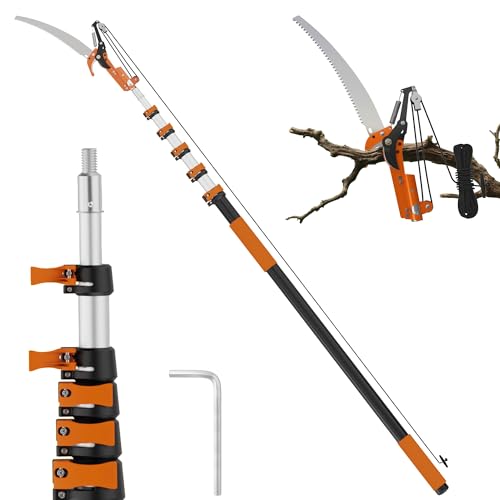 TONYINGO 5-20 FT Extendable Manual Pole Saw, Tree Trimming Pruner with Flip & Screw Dual Lock, Adjustable Long Handle High Reach Cutter for Yard & Garden
