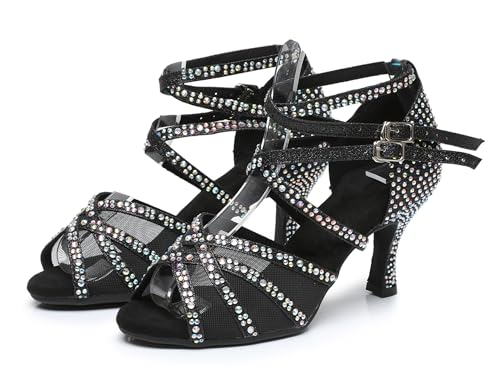 Womens Professional Dancing Shoes with Rhinestones Mesh Elegant Wedding Formal Sandals2