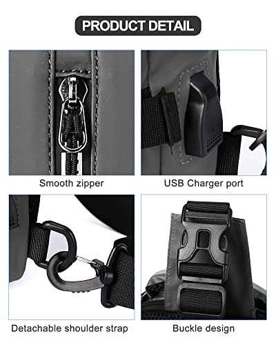 Seafew Grey Sling Crossbody Backpack Shoulder Messenger Bag For Men Women, Mini Anti Theft One Strap Motorcycle Backpack Sling Tactical Chest Bag For Hiking Walking Biking Travel Cycling #TOP6