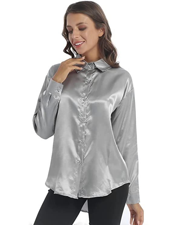 Image of Bowrain Satin Silk Fabric Spread Collar Full Sleeve Top Shirt for Women and Girl