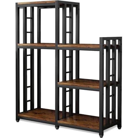 BRIGHTSHOW Kitchen Storage Shelf Bakers Rack, 6-Tier Coffee Bar Table, Kitchen Microwave & Mini Fridge Stand Shelves for Spices, Pots and Pans (52 x 40 x 17.5inch) Cover