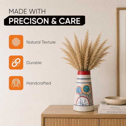 Image of Aakriti Art Creations Redwood Groove Terracotta Pyramid Vase | Hand-Painted Warli Art Multicolor| Matte Finish Decorative for Living Room, Table & Floor Decor