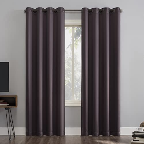 Sun Zero Nordic Lot de 2 Panneaux de Rideaux à œillets 100% occultants de qualité théâtre, réduction du Bruit, 132,1 cm x 137,2 cm, Violet Figue