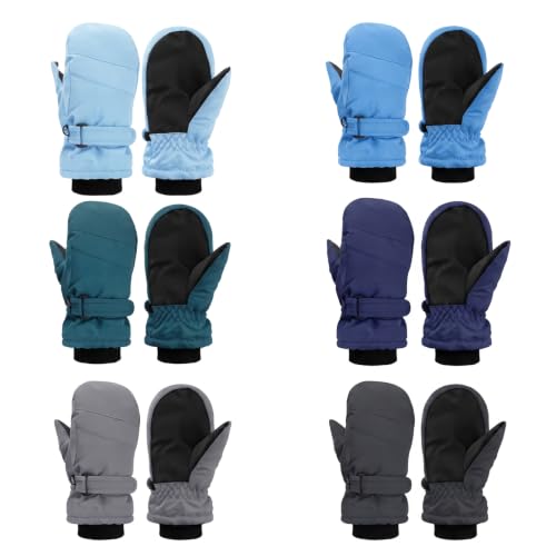Image of Newcotte 6 Pairs Winter Ski Mittens Kids Waterproof Warm Snow Gloves for Boys Girls Cold Weather Outdoor Activities