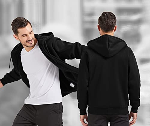Image of V VALANCH Men Hoodies Zip Up Sherpa Lined Sweatshirts Heavyweight Thick Warm Fleece Winter Jacket