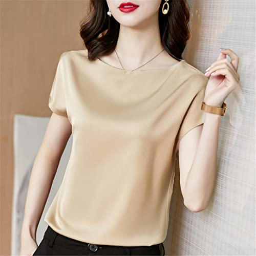 Satin Bottomed Shirt Solid Silk Blouse Wrap Shoulder Short-Sleeved T-Shirt4