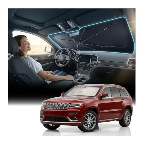 Nmoiss Windshield Sun Shade Umbrella for Jeep Grand Cherokee 2011-2026 Accessories [Vinyl Coating Heat Shield] Protect Car from Sun Rays & Heat Damage Keep Cool and Protect Interior