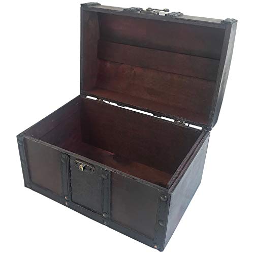 Maxflo Wood And Leather Treasure Chest Box Decorative Storage Chest Box With Lock | Handcrafted Decorative Boxes With Lids For Home Decor | Wood Box With Lid | Small Chest | Wooden Stash Box #TOP4