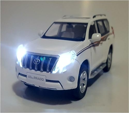 Image of DEOXY 1:32 Die-Cast Metal Prado Car Toy with 6 Openable Doors, Lights, and Sounds for Kids Boys and Girls Children (White)